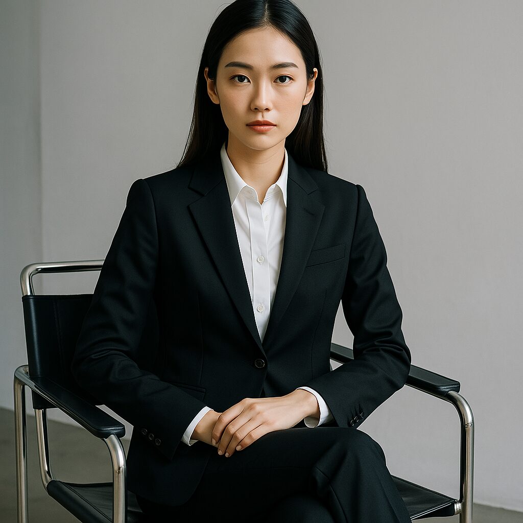 女性がスーツで座るときのボタンの扱い方