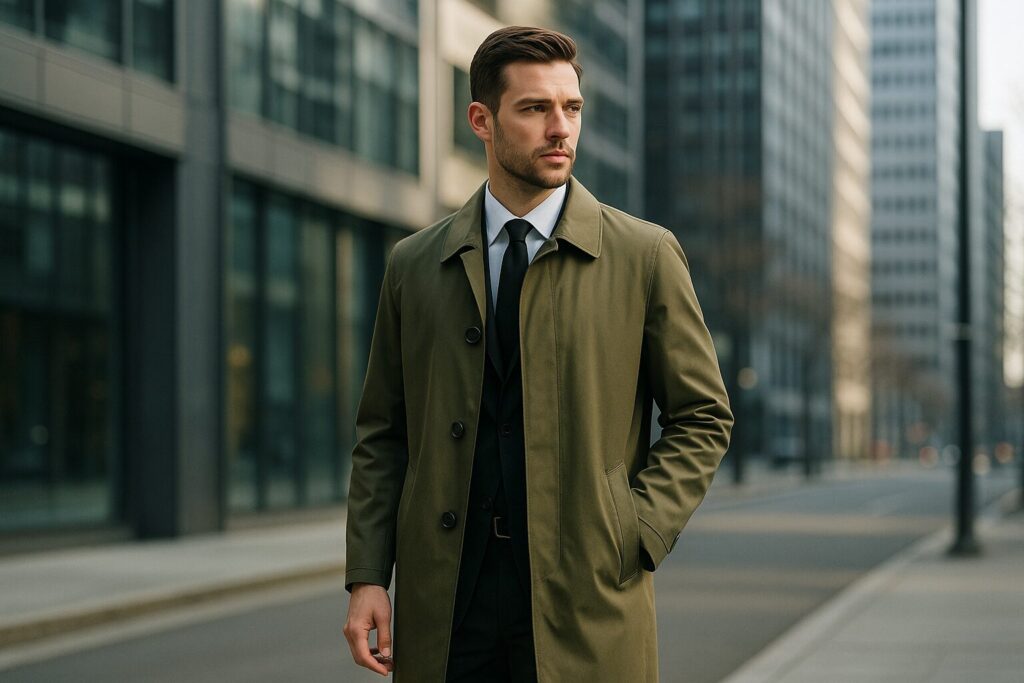 ステンカラー型カーキビジネスコートの選び方