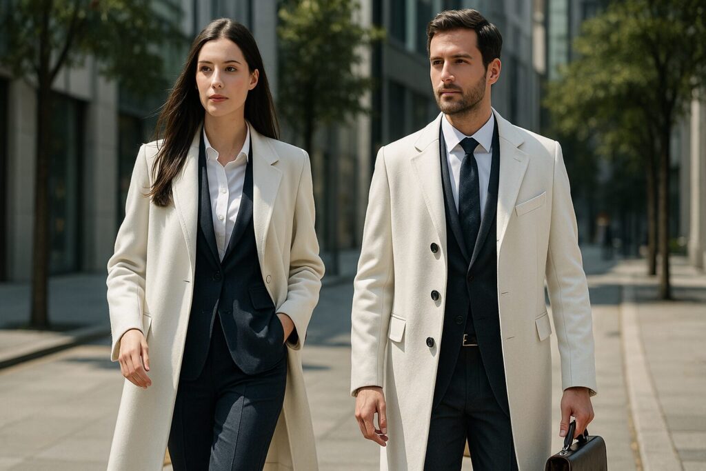 スーツに合うビジネス白コートのコーデ術