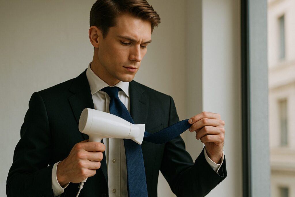 ドライヤーでネクタイのシワを取るコツ