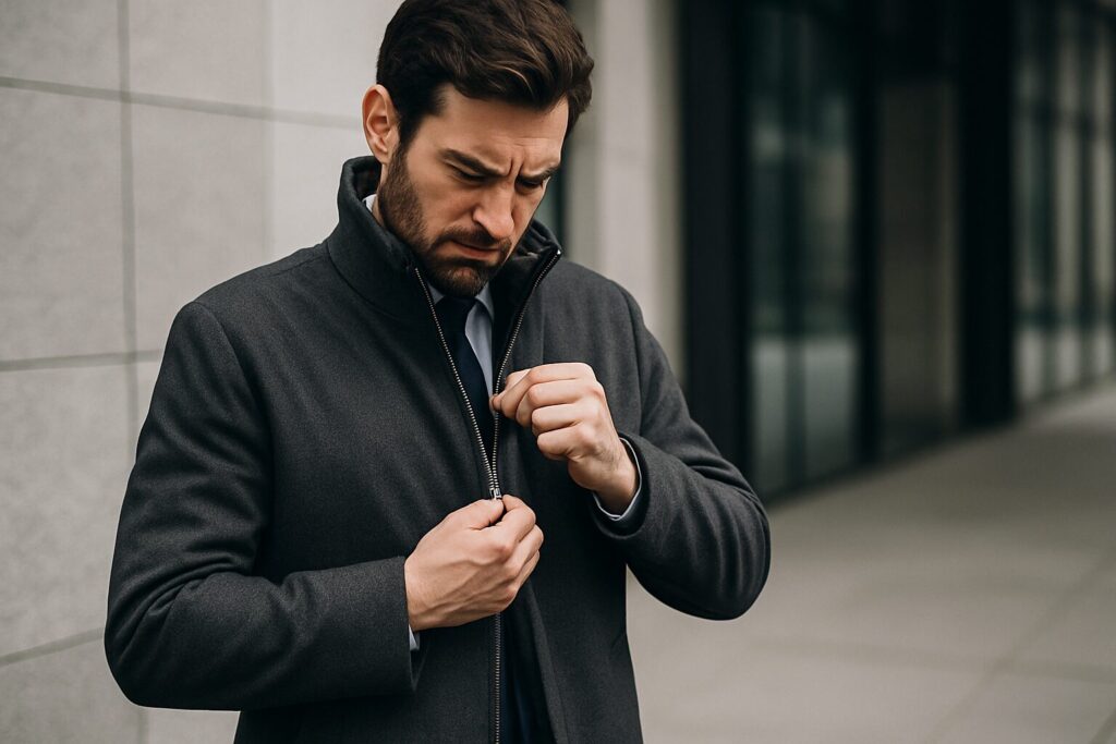 ビジネスコートのファスナーが噛む時の正しい対処法