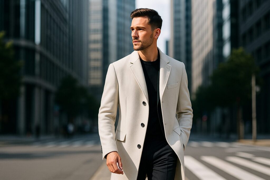 メンズ向けビジネス白コートの印象と注意点