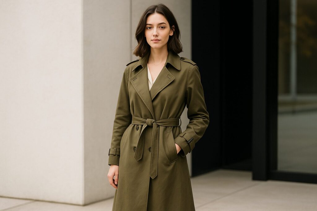 働く女性に似合うカーキのビジネスコート