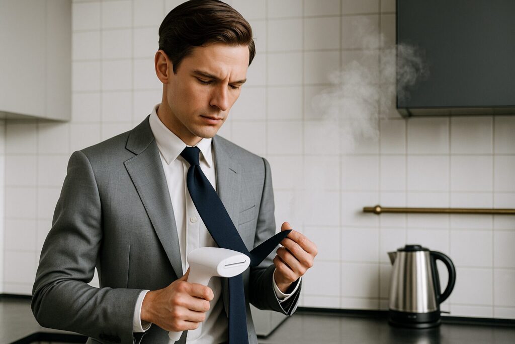 蒸気を使ったネクタイのシワ伸ばしテクニック