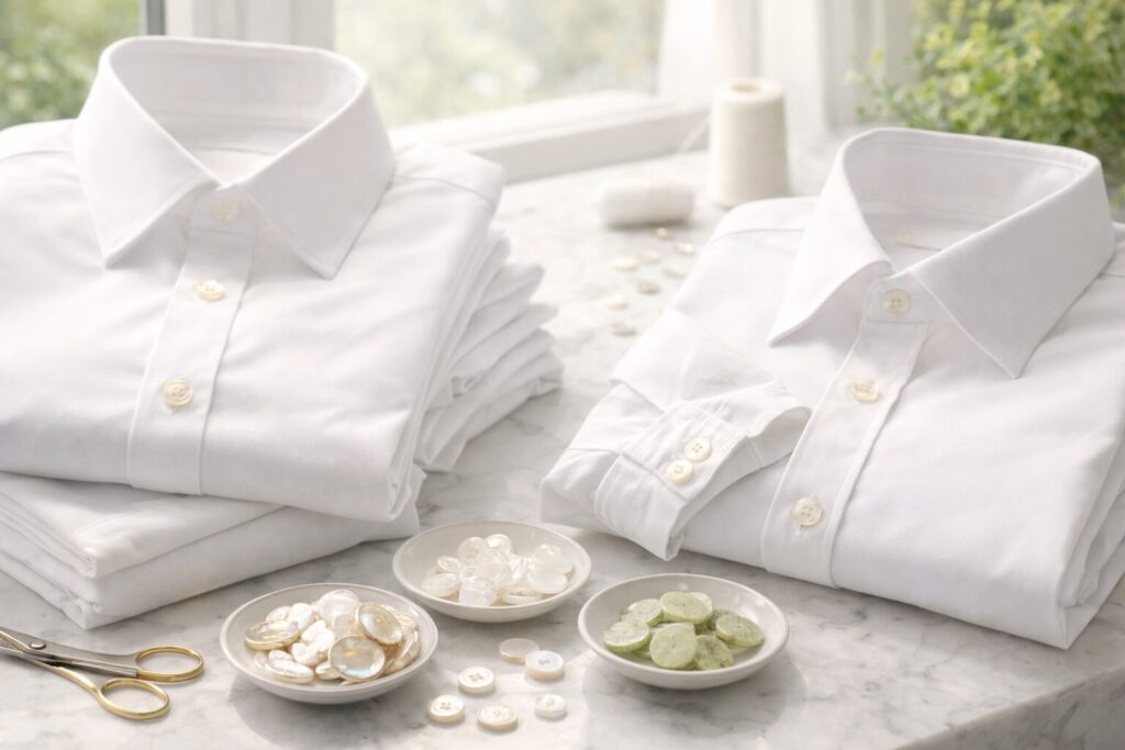 女性用ワイシャツのボタン素材と種類