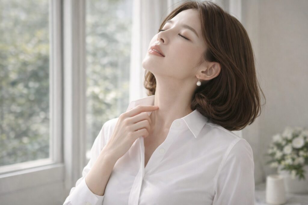 女性用ワイシャツの第一ボタン苦しい時