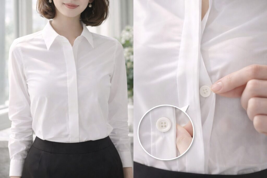 女性用ワイシャツの隠しボタン活用