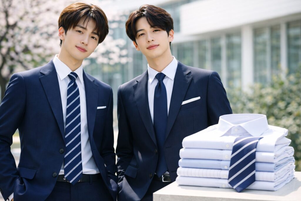 ネイビースーツ×白が王道