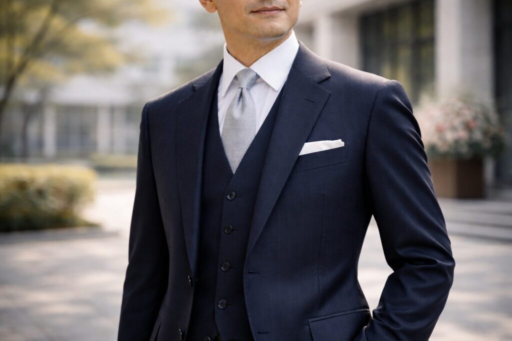 3ピースとポケットチーフ