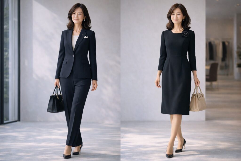 パンツスーツとワンピース