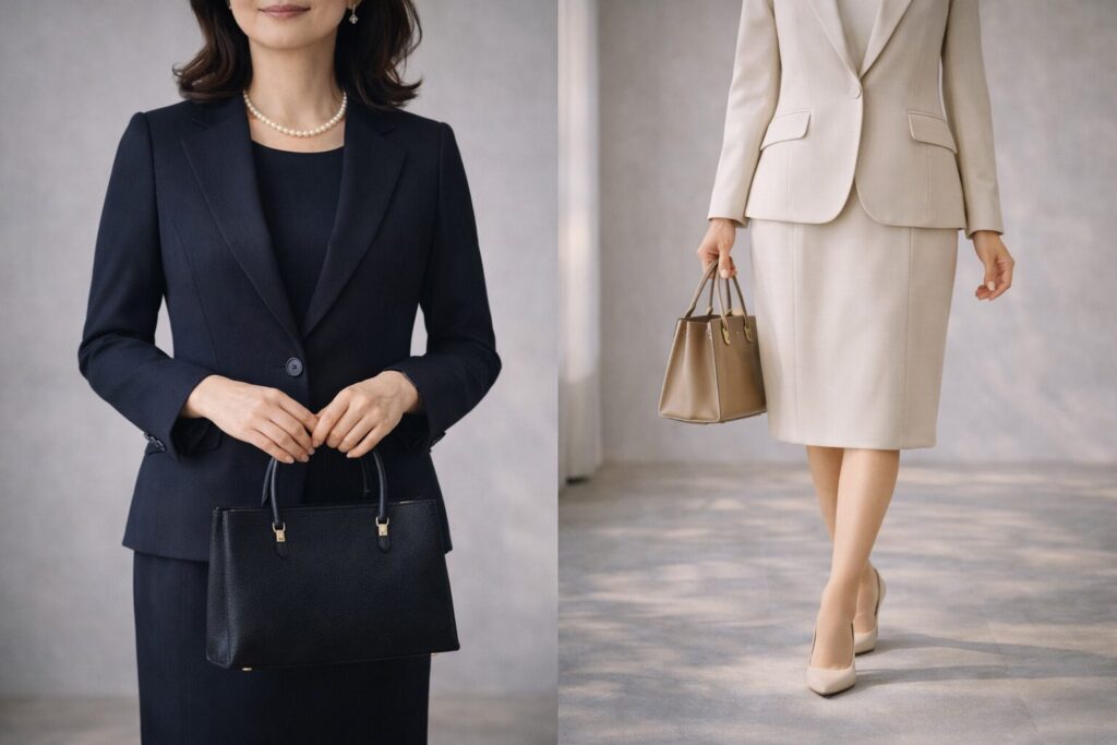 パールとバッグ靴の小物