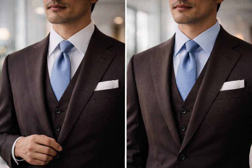 入学式で父親のスーツ茶色に合うシャツ