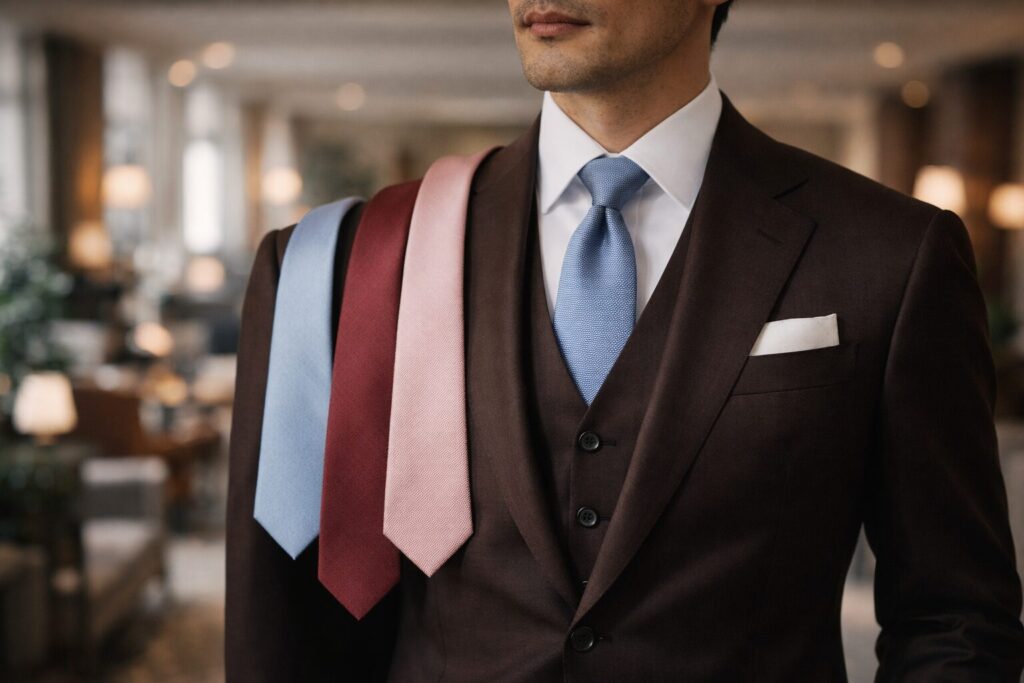 入学式で父親のスーツ茶色のネクタイ選び