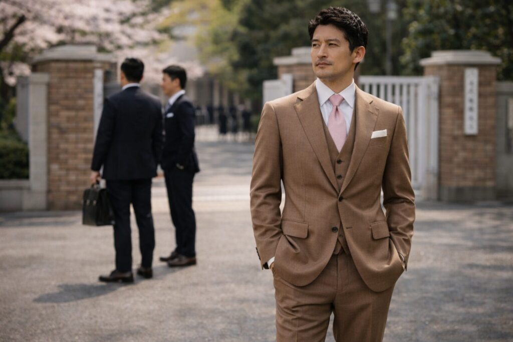 入学式で父親のスーツ茶色の失敗例