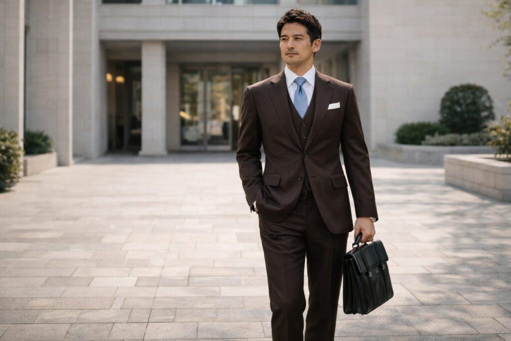 入学式で父親のスーツ茶色コーデ術