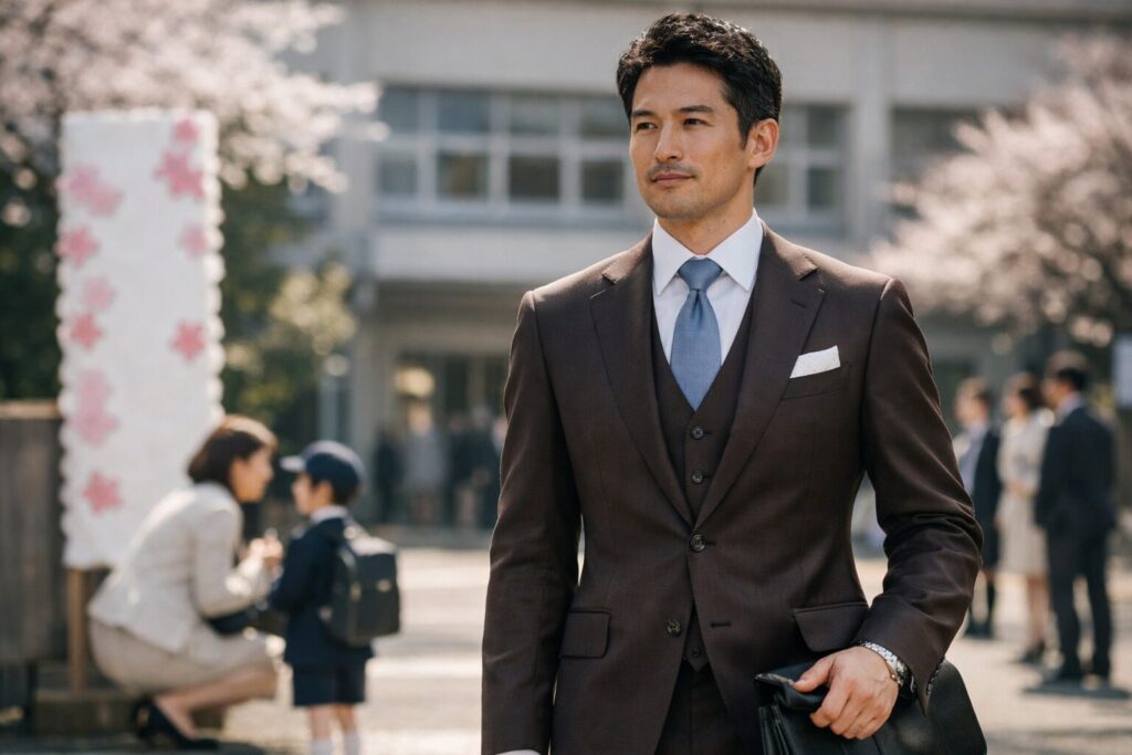 入学式で父親のスーツ茶色は浮くのか