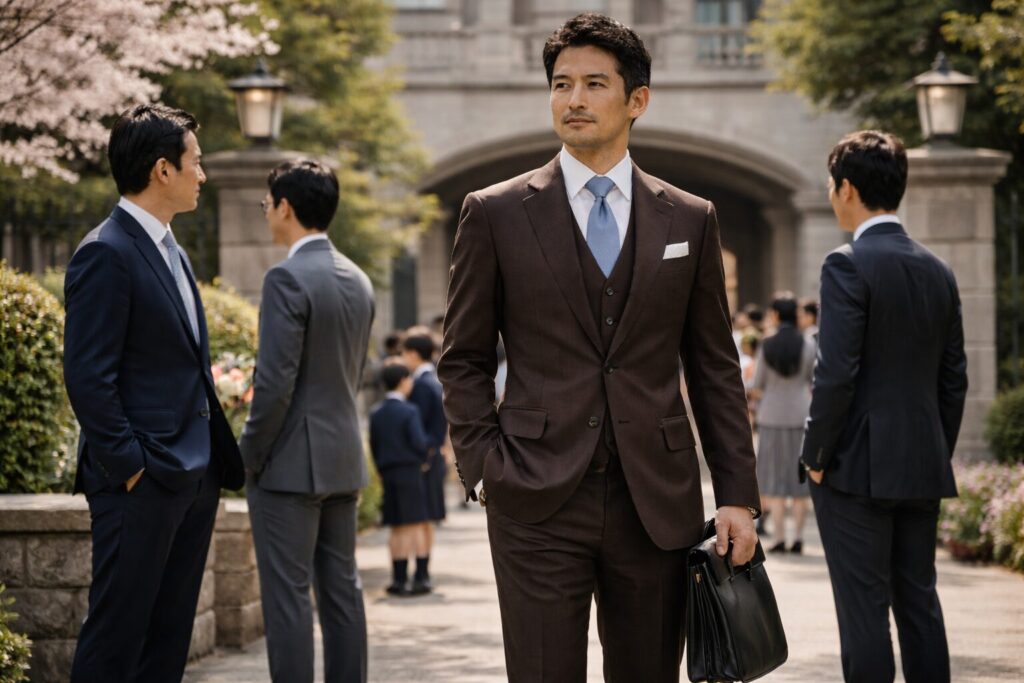 入学式の私立で父親のスーツ茶色は許容範囲