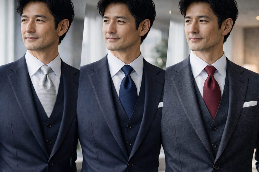 卒業式スーツ父親40代のVゾーン演出