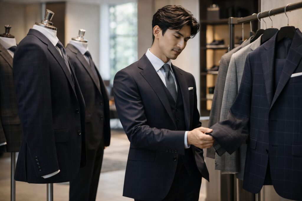 卒業式父親チェック柄スーツの柄種類