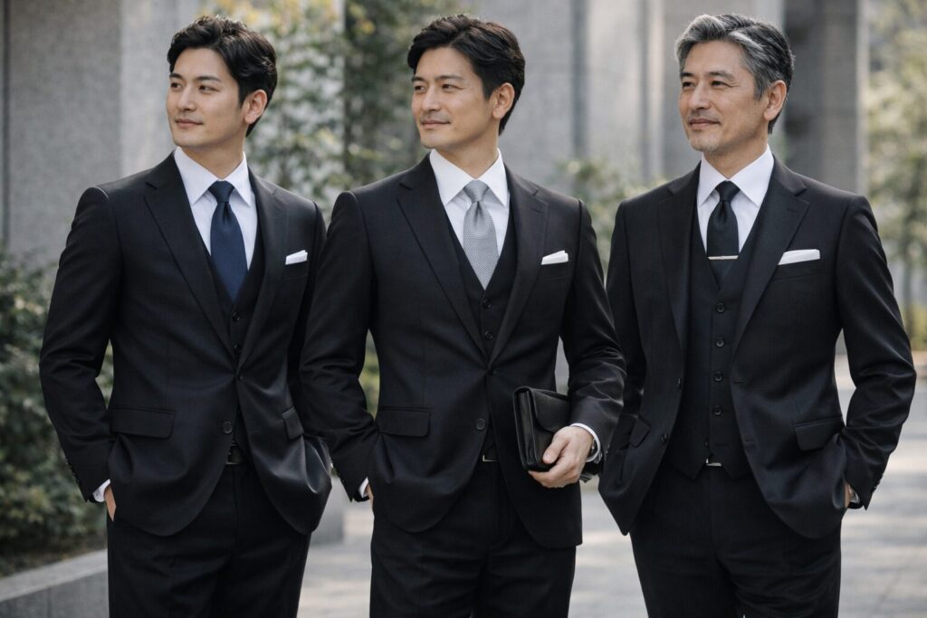 年代別の黒スーツ着こなし