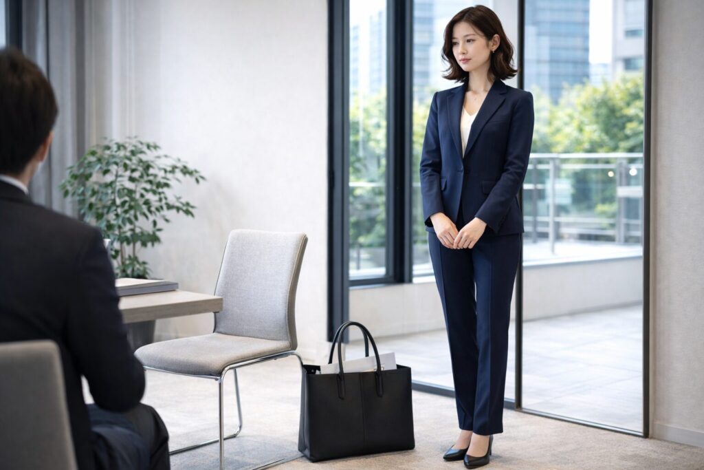 転職面接バッグ女性はA4自立