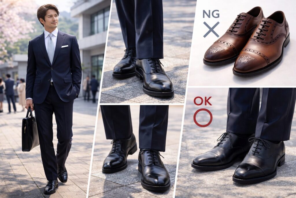 革靴は黒ストレートチップが基本