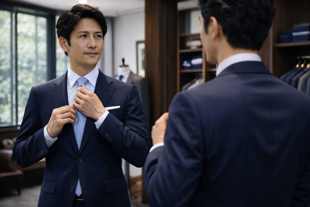 40代父親の入学式スーツとシャツ