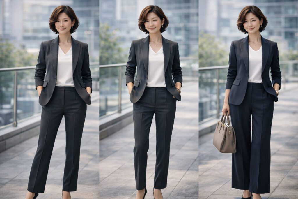50代女性管理職スーツパンツスーツの選び方