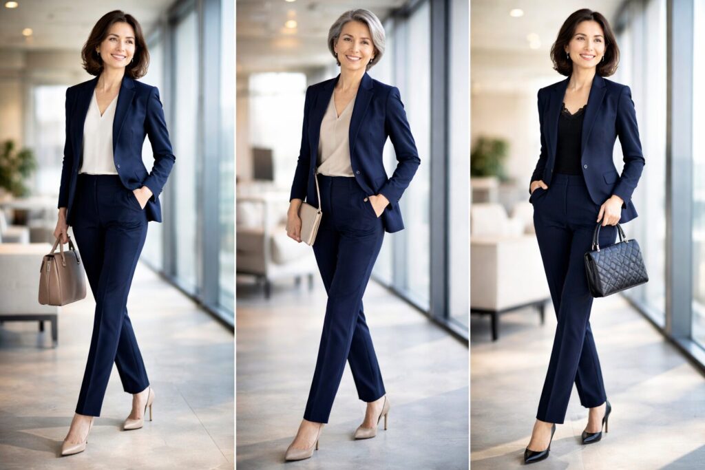 パンツスーツで細見え