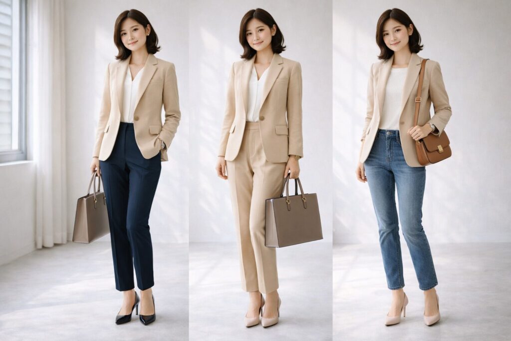 ベージュスーツの着回し術