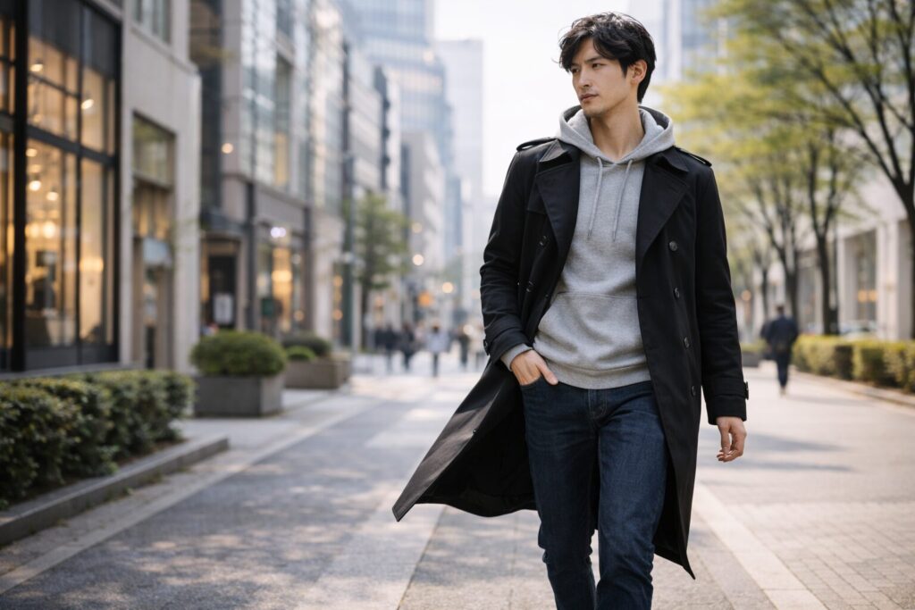 メンズはパーカーで外しを作る