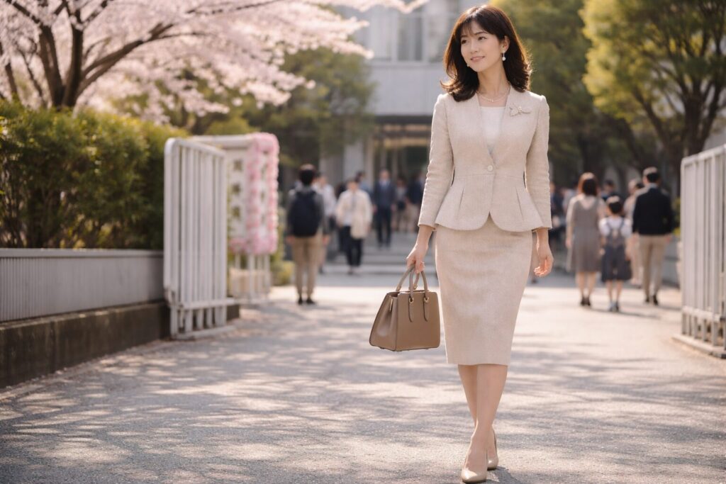 入学式ママスーツベージュは浮かない？