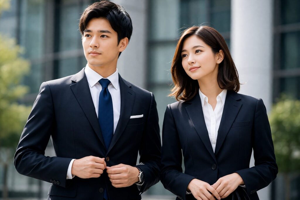 入社式スーツは無地が安全？