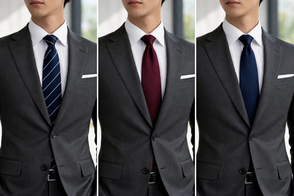 入社式スーツグレーネクタイ