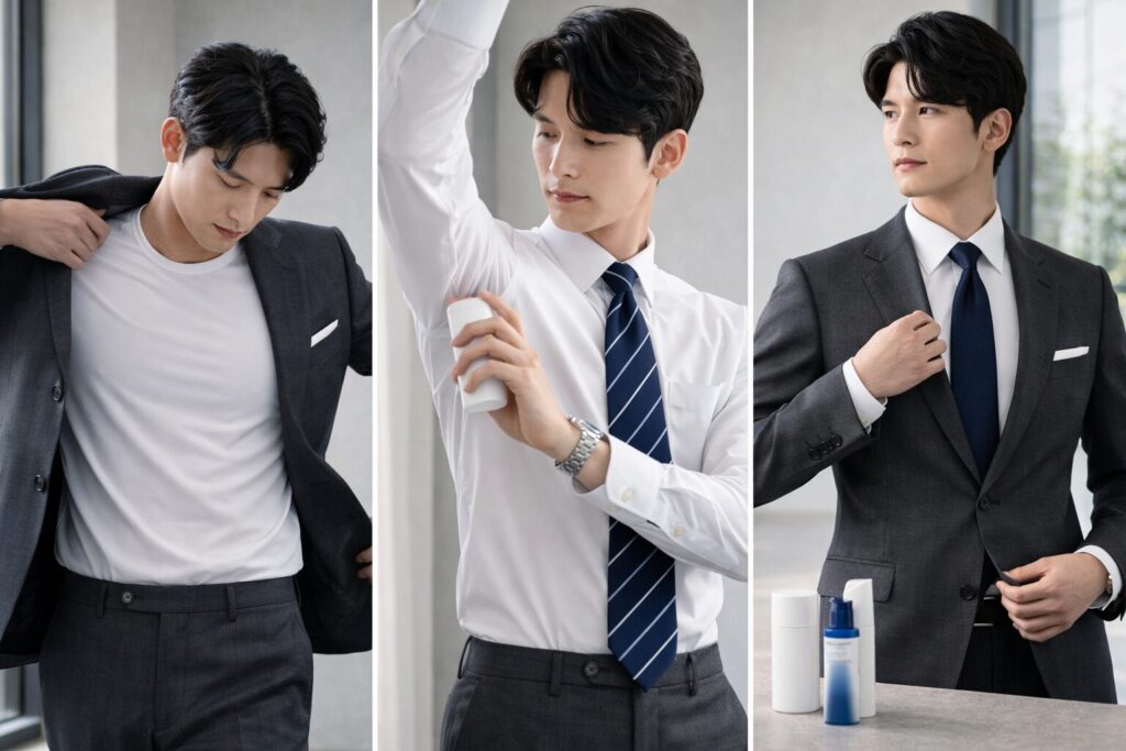 入社式スーツグレー汗対策