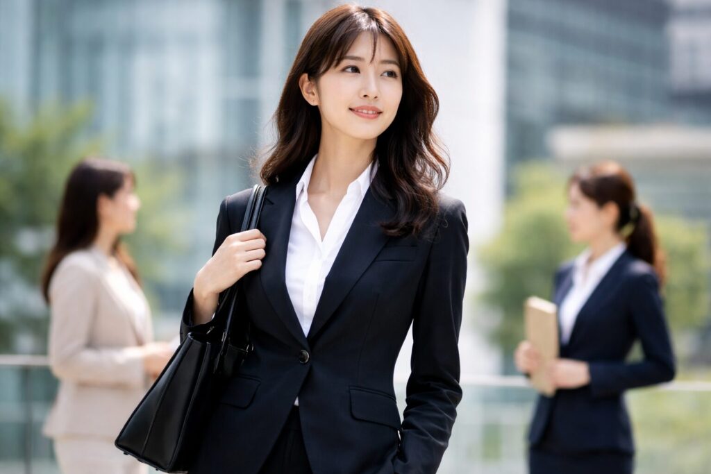 女性スーツの1つボタンの印象