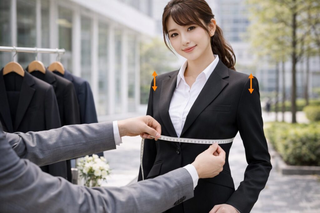 女性スーツのサイズ感確認