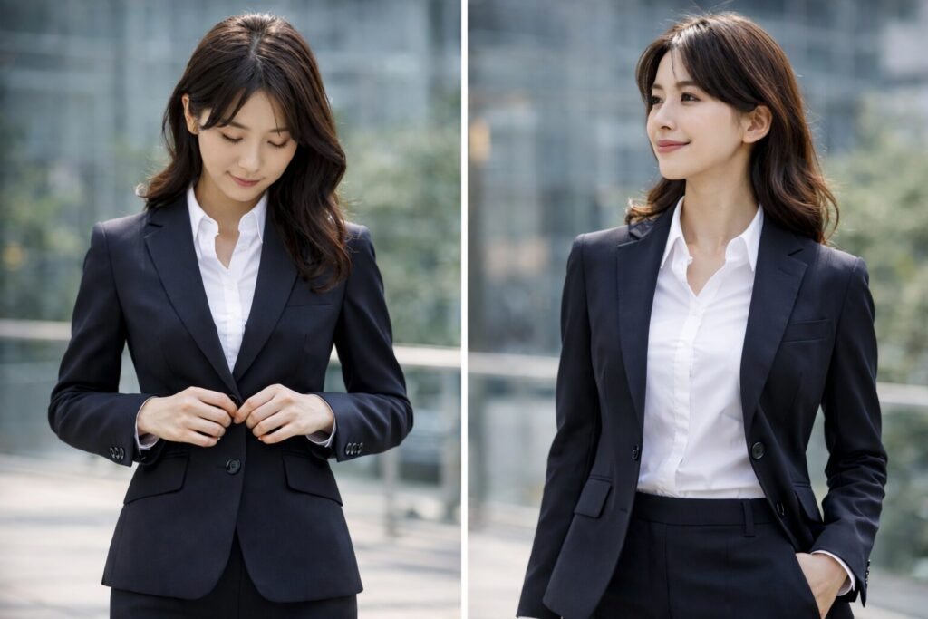 女性スーツのボタンマナー