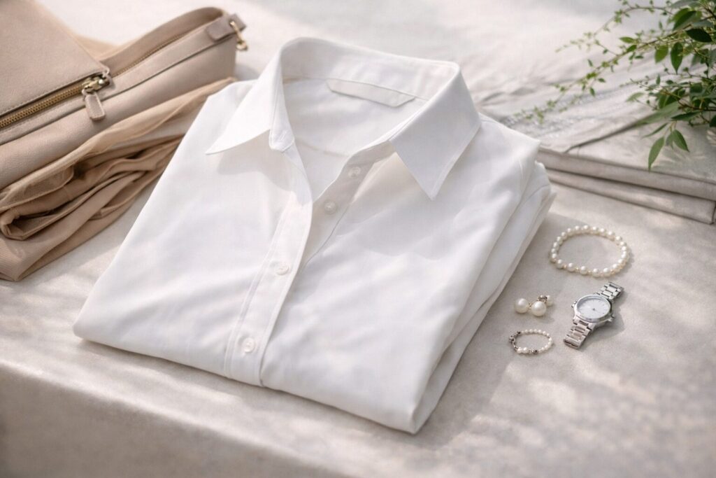 女性ブラウスは白が基本