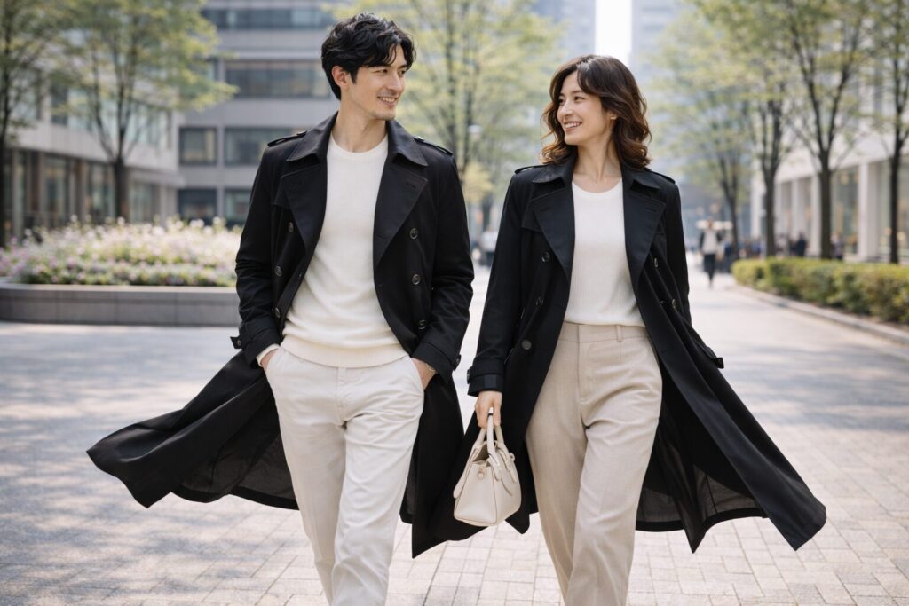 春に黒のトレンチコートはおかしいを払拭するコーデ
