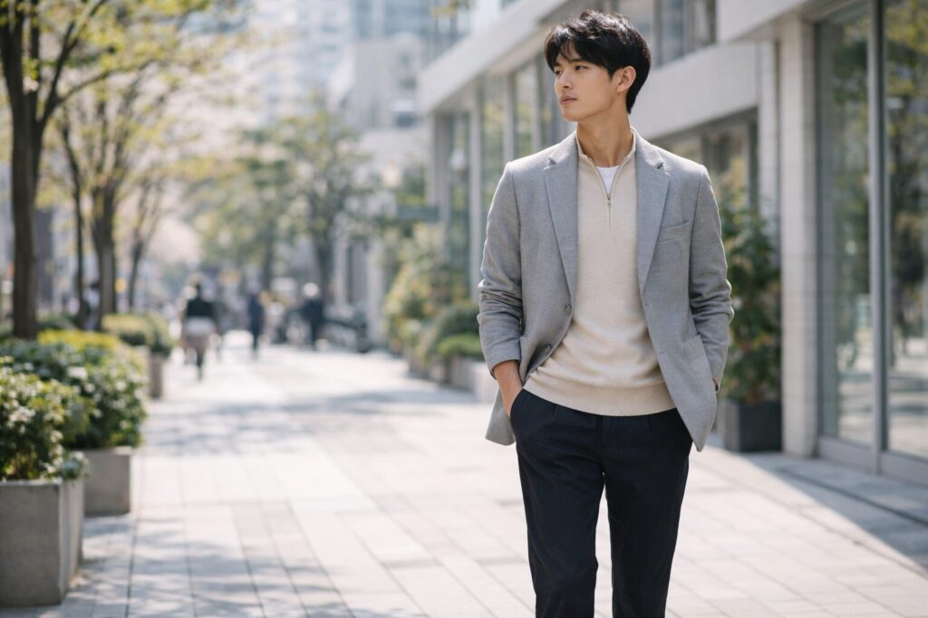 春コート代わりメンズの基本例