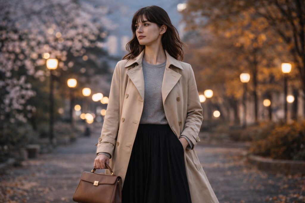 春コート秋コート兼用コーデ