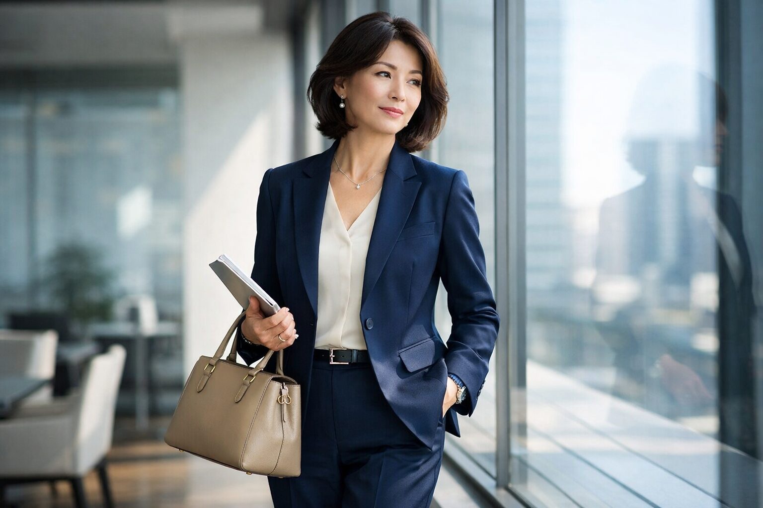 紺スーツを着こなすレディース50代のための選び方と印象アップ術
