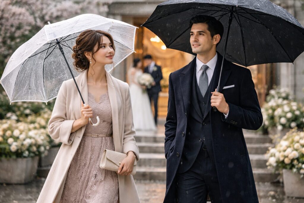 結婚式コート春の雨天対策