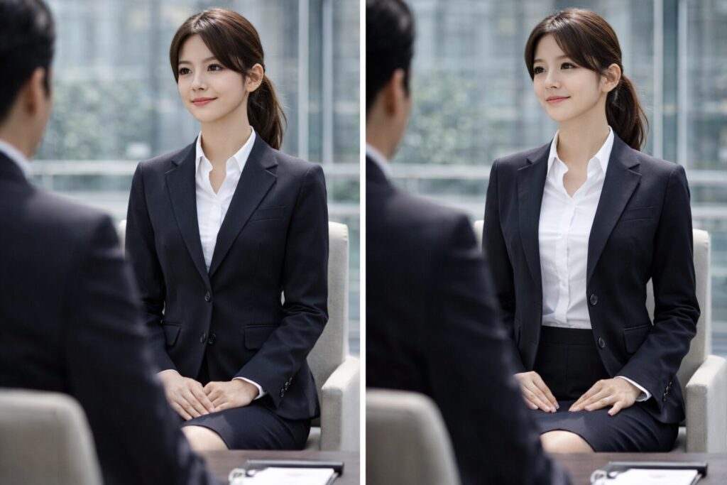 面接でボタンは座っても留める