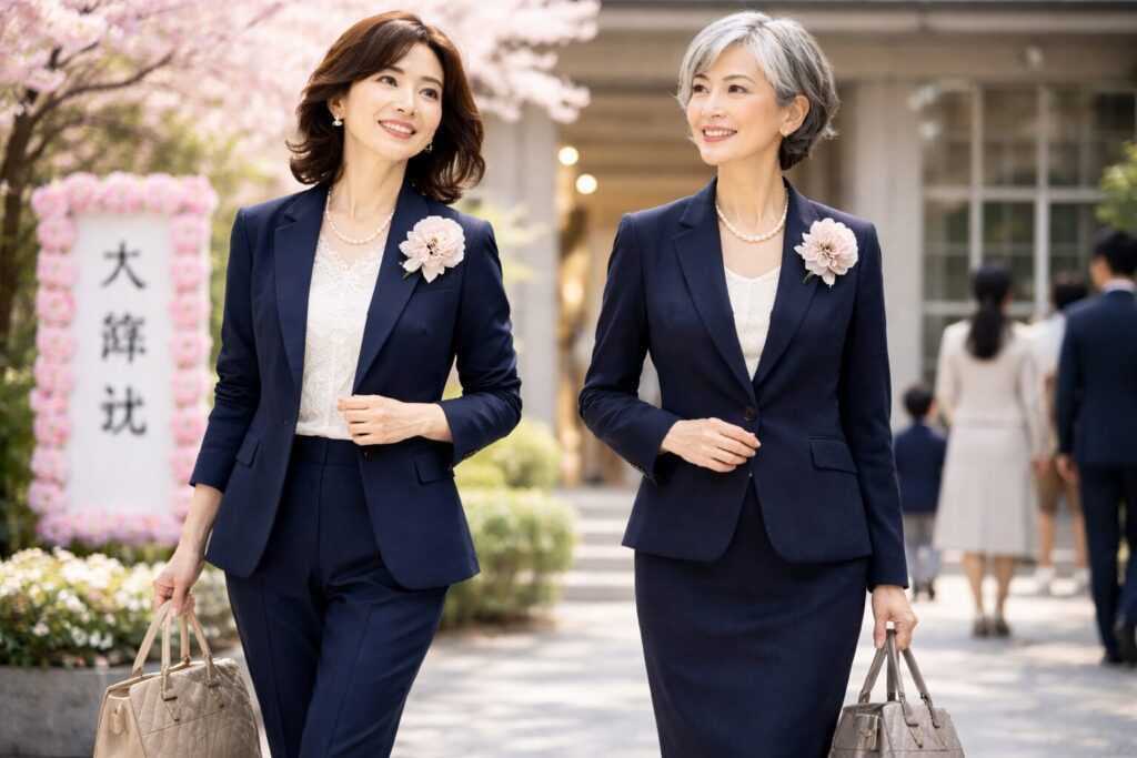 50代の紺スーツで入学式に合う装い
