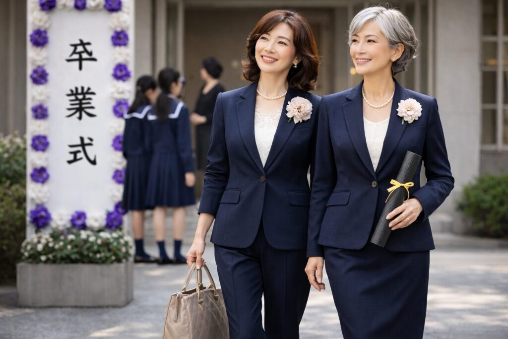50代の紺スーツで卒業式に合う装い