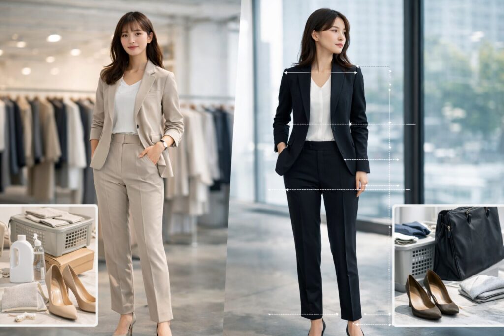 guとユニクロのスーツ比較レディースサイズ感