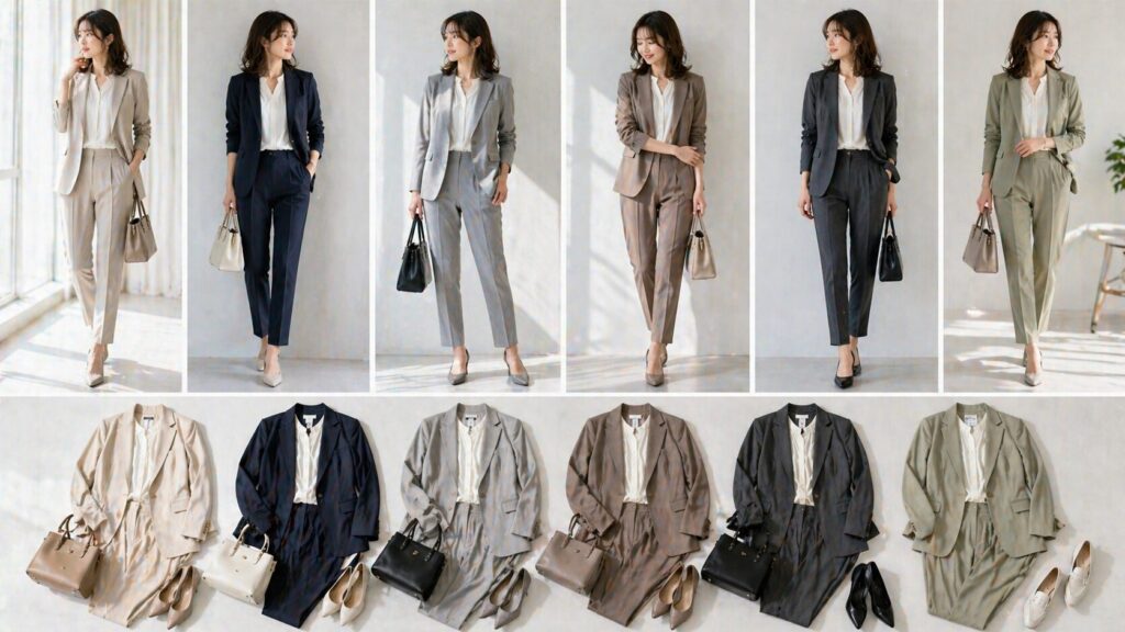 カジュアルスーツレディースどこで買うおすすめ色