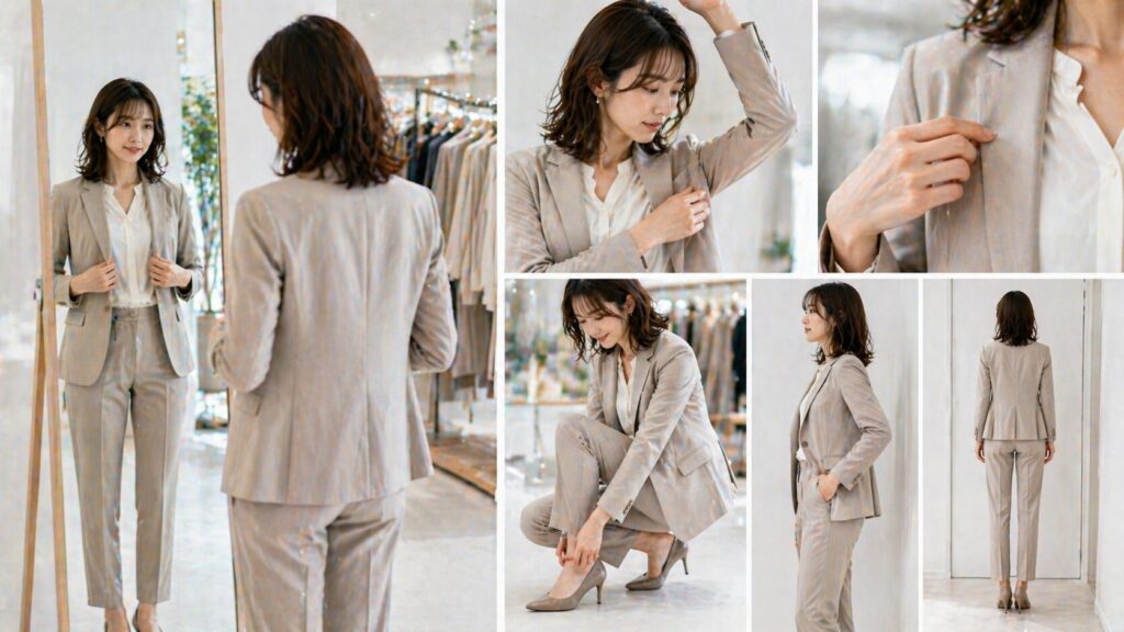 カジュアルスーツレディースどこで買う試着ポイント